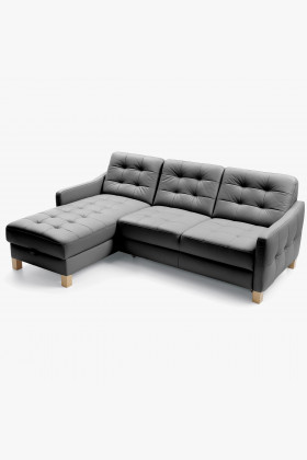 Schwarzes Eckledersofa mit Schlaf- und Stauraumfunktion